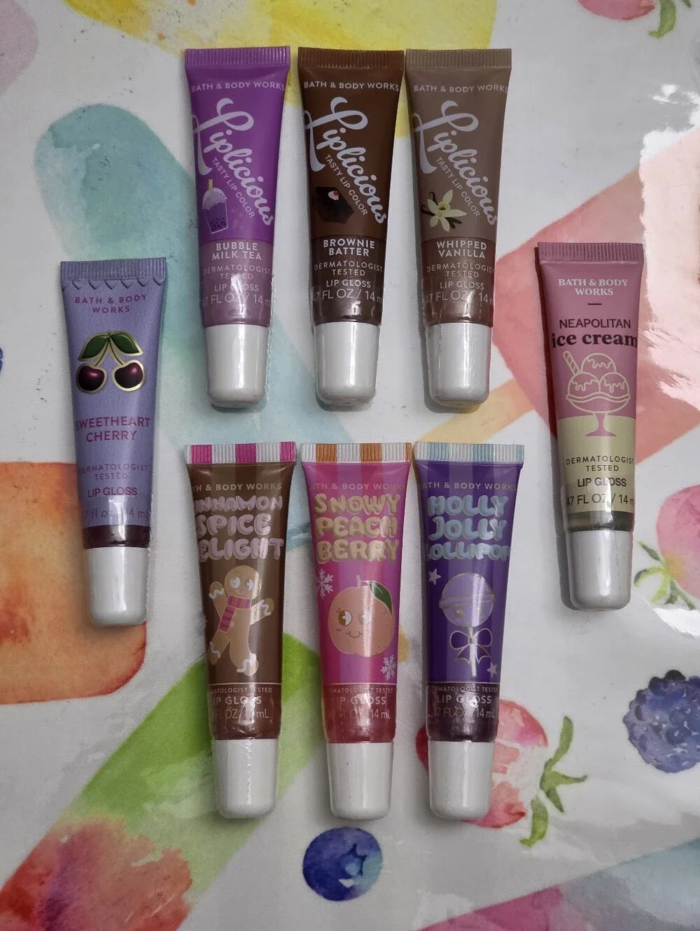 Bath & Body Works Lip Gloss 8 Piece Set — Purple, Pink, Brown, Tan, Cream